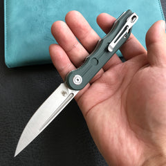 KUBEY KU2101 Mizo Liner Lock Front Flipper Folding Knife OD Green G10 Handle 3.15" Satin 14C28N