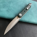 KUBEY  KU2101  Mizo Liner Lock Front Flipper Folding Knife OD Green G10 Handle 3.15" Satin 14C28N