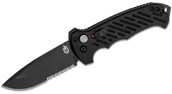 Gerber 30-000377 06 AUTO Folding Knife 3.8" S30V Black Combo Drop Point Blade, Black Aluminum Handles Automatic Knife