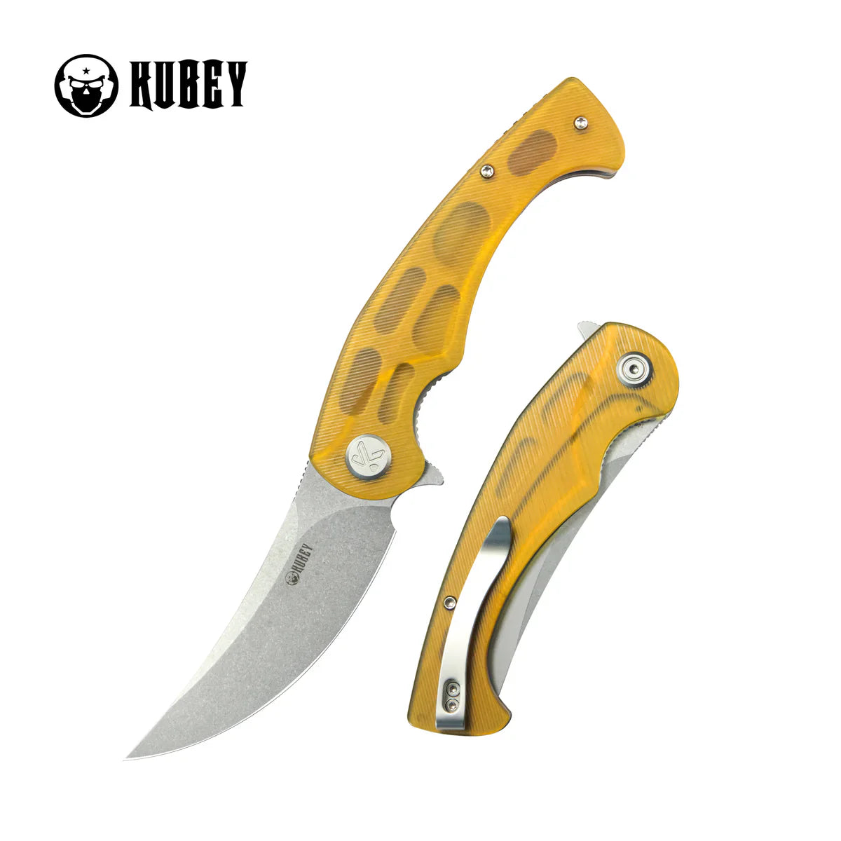Kubey Scimitar KU173G Ultem Linerlock Folding Knife – Unique Trailing Point 14C28N Beadblast Blade with Transparent Ultem Handle for EDC & Outdoor