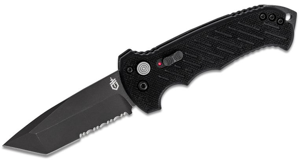 Gerber 06 30-000193 AUTO Folding Knife 3.8" S30V Black Combo Tanto Blade, Black G10 Handles, Nylon Sheath