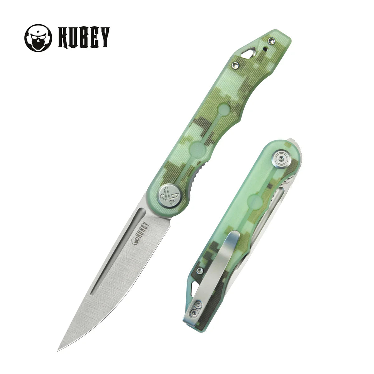 Kubey Knife Mizo KU2101I Camo G10 Linerlock Folder – Lightweight 14C28N Satin Drop Point EDC & Outdoor Folding Knife with Ceramic Bearings