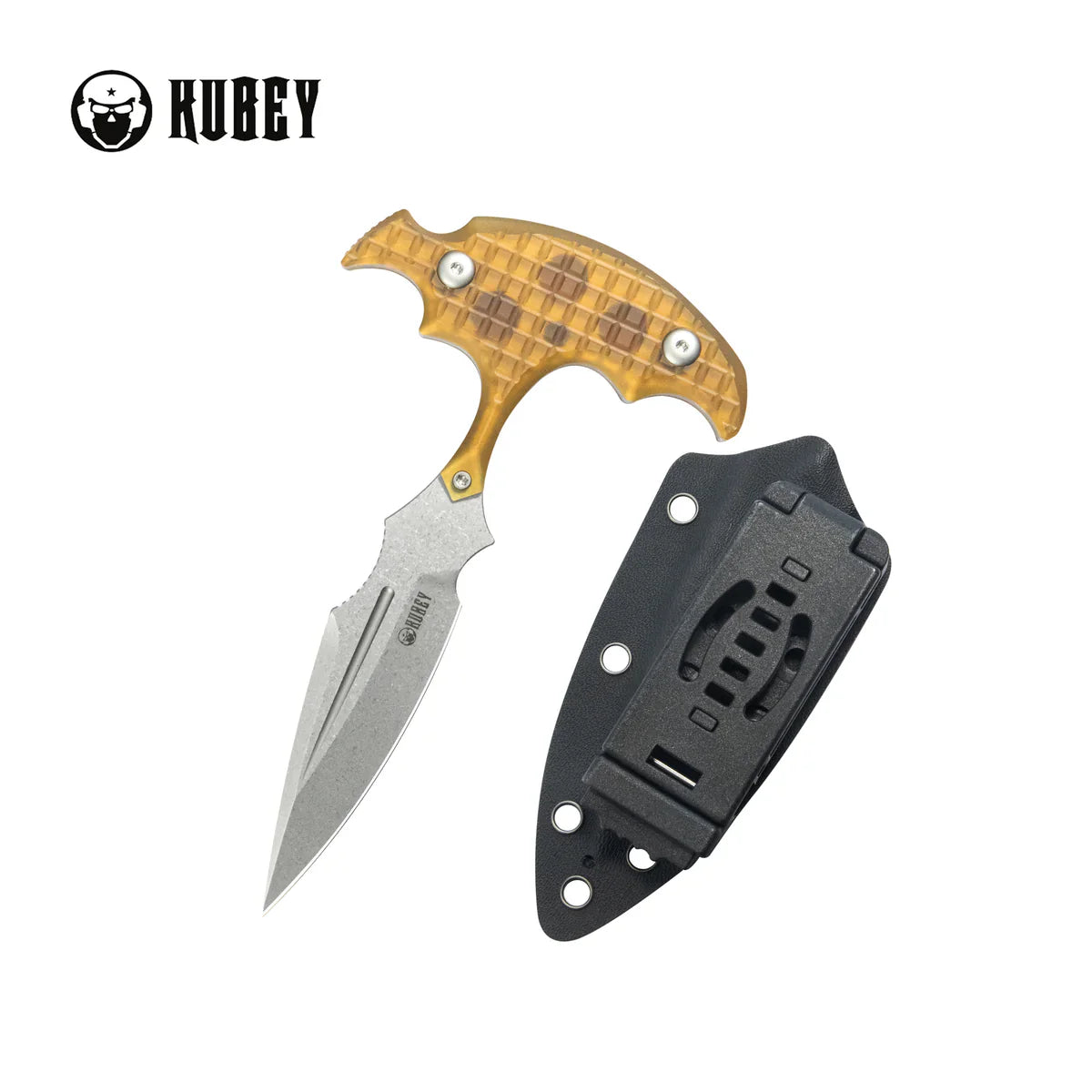 Kubey Knife Medusa KU242G Ultem Push Dagger Fixed Blade – Beadblast 14C28N Spear Point Full Tang EDC & Outdoor Knife with Kydex Tek-Lok Sheath