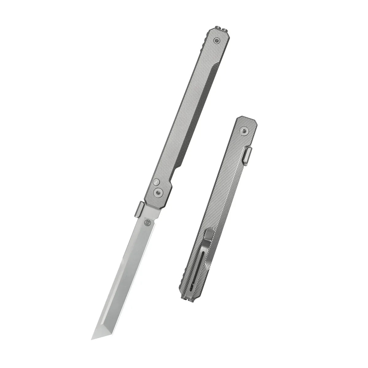 KB Prism KB243D Button Lock EDC Folder – Micro Milled Titanium Handle Bohler M390 Tanto Pocket Knife with Ceramic Bearings