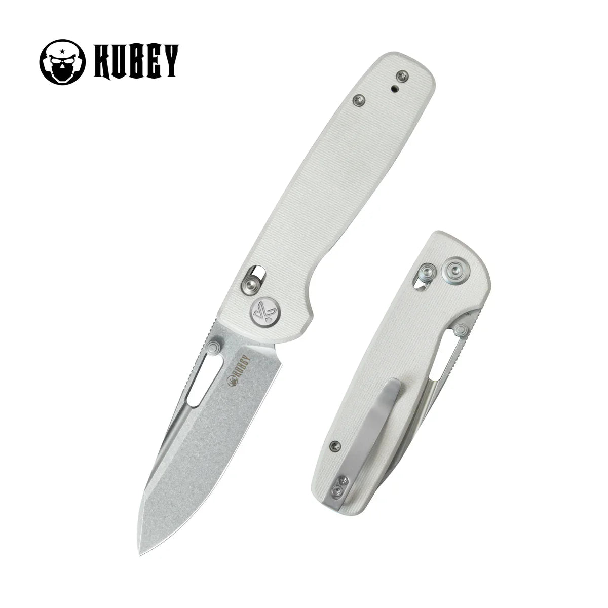 Kubey Knife Bluff KU248G White G10 Crossbar Lock Folding Knife – Sandblast 14C28N Drop Point EDC & Outdoor Folder with Phosphor Bronze Washers