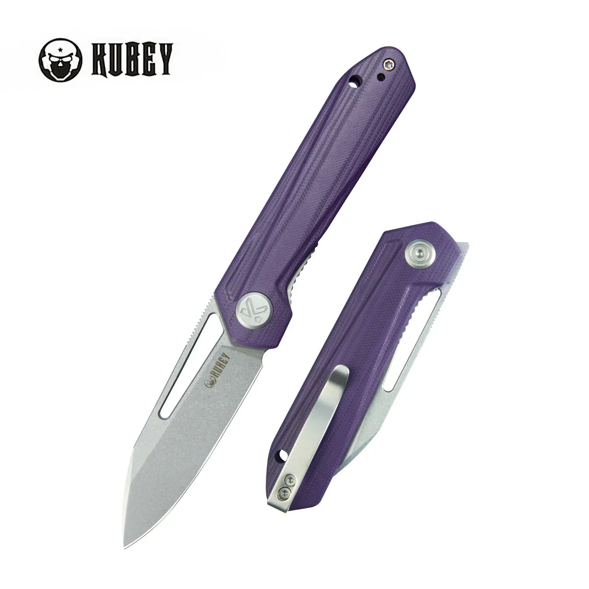 Kubey knife Royal KU321U Purple Linerlock EDC Folding Knife – Stonewash 14C28N Clip Point Blade with Textured Purple G10 Handles & Ceramic Bearings