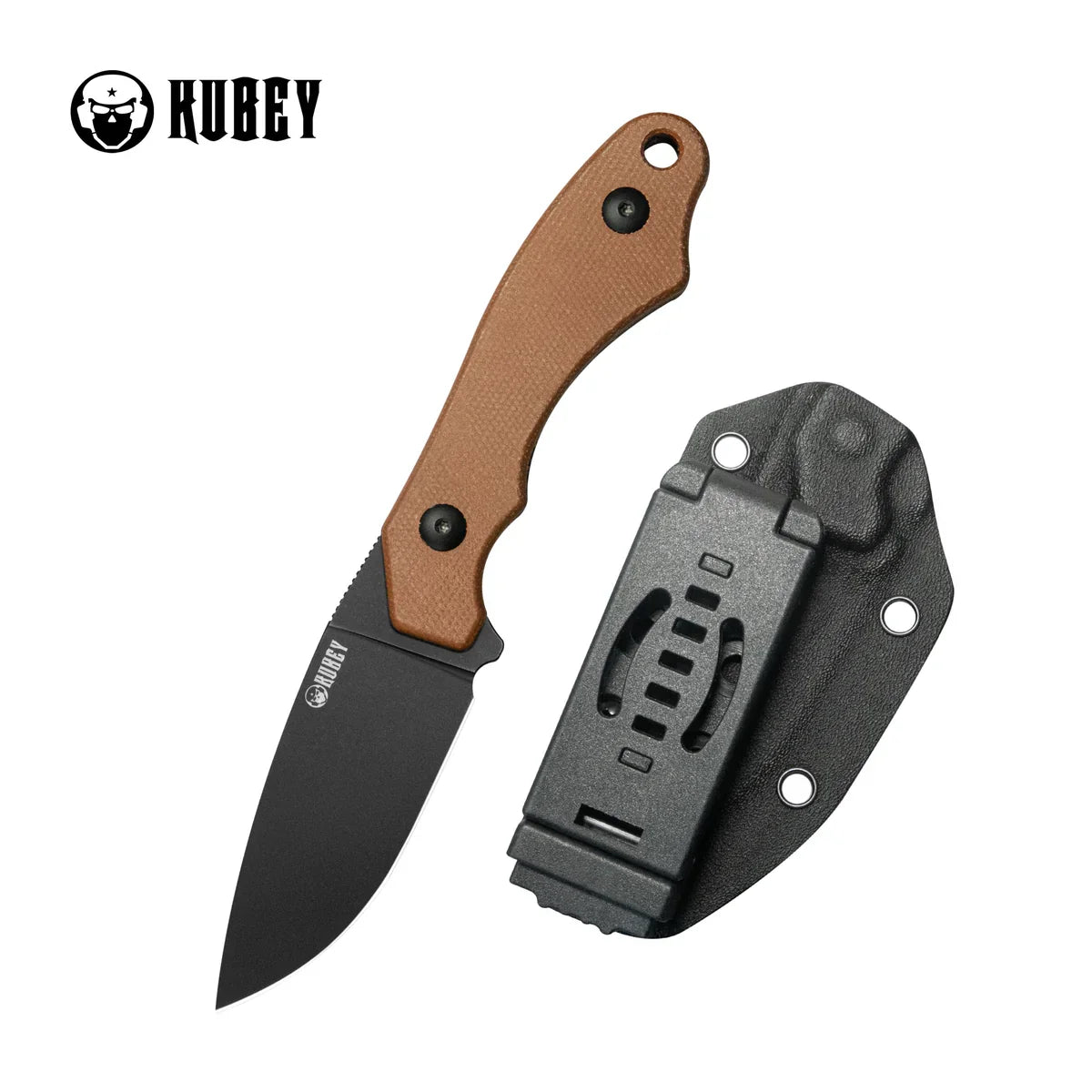Kubey Knife TLB I KU467D Brown Micarta Full Tang Fixed Blade – Blackwash 14C28N Drop Point EDC Knife with Kydex Tek-Lok Sheath