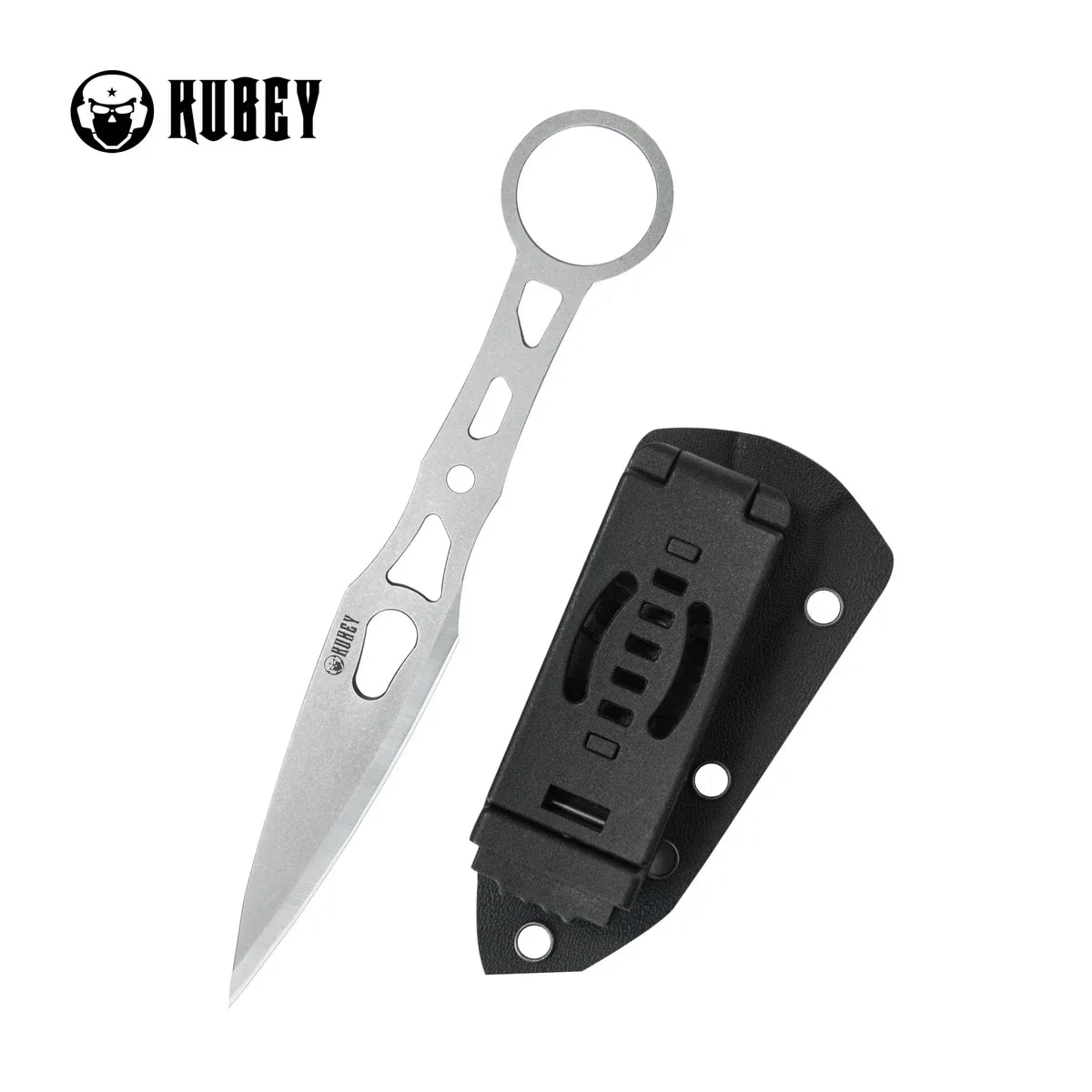 Kubey Knife Kunai KU401 Skeletonized Full Tang Fixed Blade – Beadblast 14C28N Spear Point EDC Knife by Jake Hoback with Kydex Tek-Lok Sheath