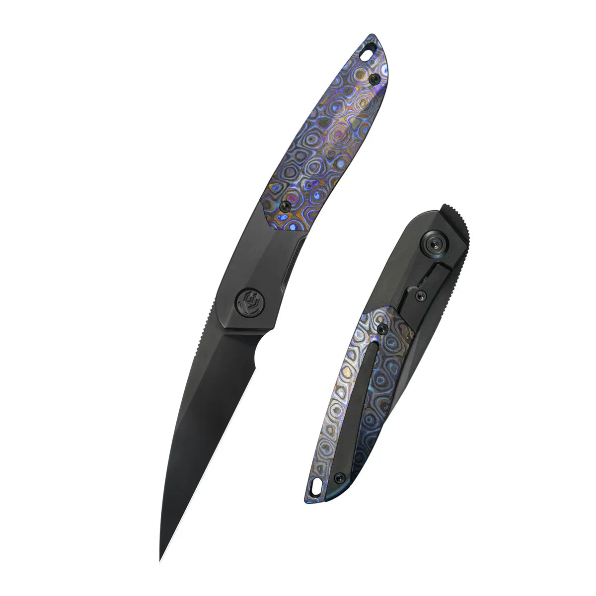 KB KNIVES Spike KB406C Frame Lock EDC Knife – DLC Titanium Folder with Zircuti Inlay & Bohler M390 Wharncliffe Blade for Premium Daily Carry