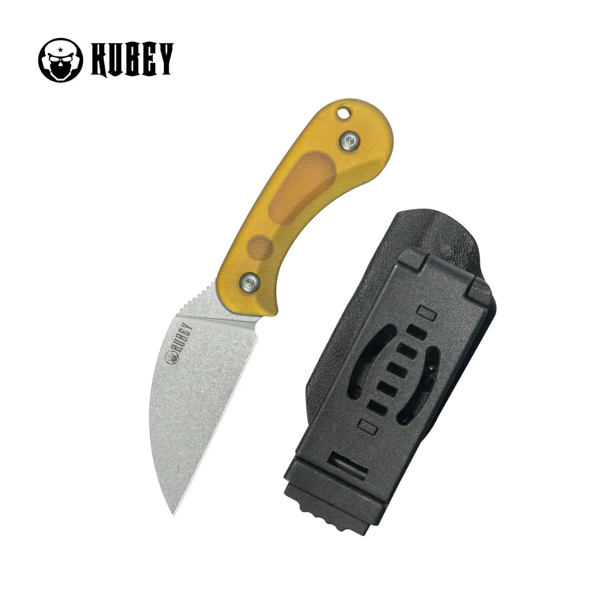 Kubey knife Bearcat KU424C Compact Full Tang Fixed Blade Knife – Transparent Ultem Handle 2.36” Beadblast 14C28N Wharncliffe EDC Neck Knife with Kydex Tek-Lok Sheath