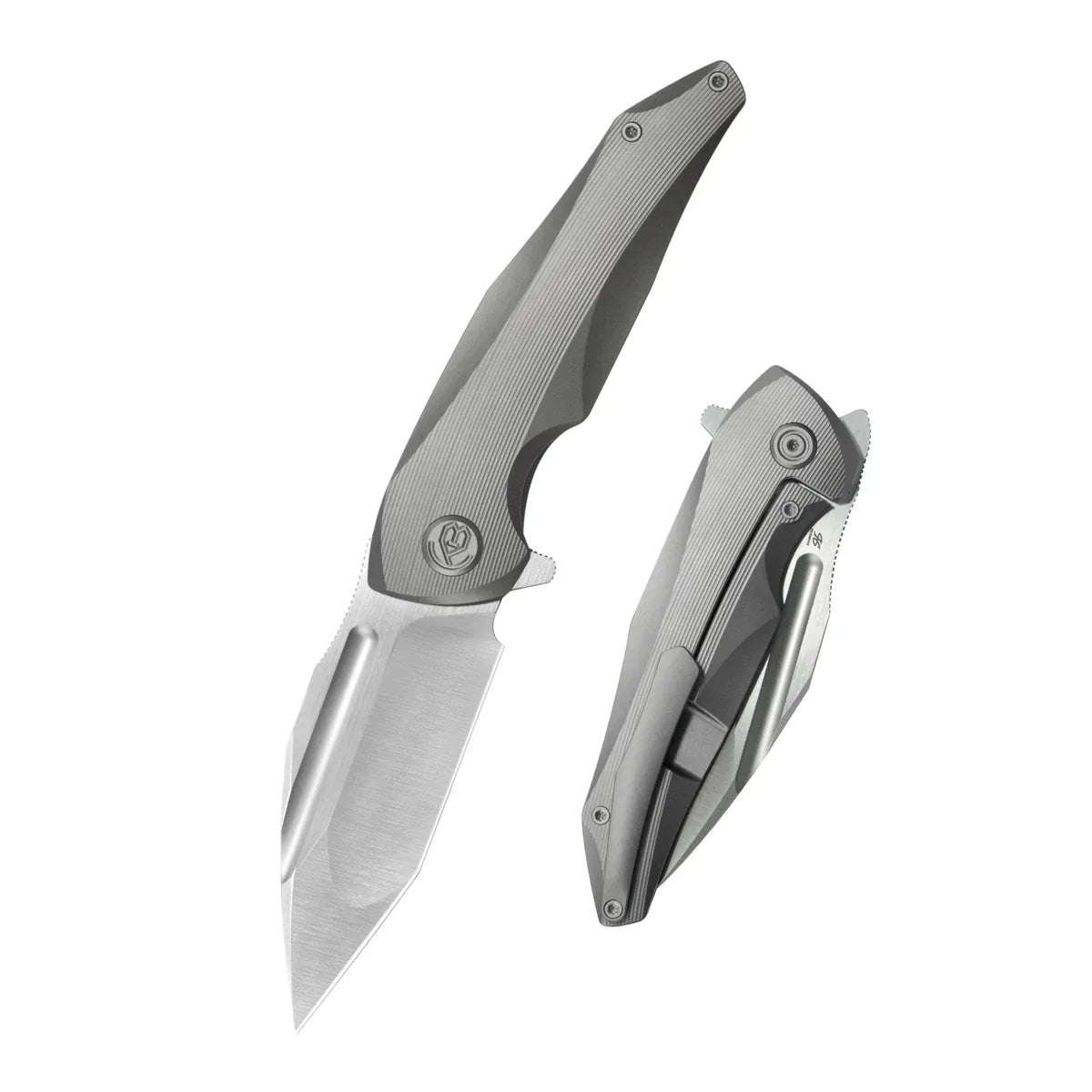KB KNIVES Navigator KB458A Frame‑Lock Flipper Knife – Contoured Micro‑Milled Sandblasted Titanium Handle,3.39‑Inch Satin Bohler‑M390 Tanto‑Blade for Tactical & EDC Use