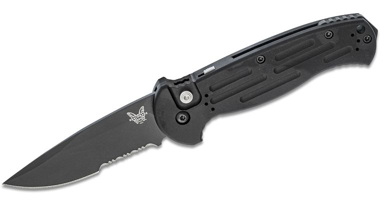 Benchmade 9051SBK AFO II AUTO Folding Knife 3.56" Black Combo Blade, Aluminum Handles Automatic Knife