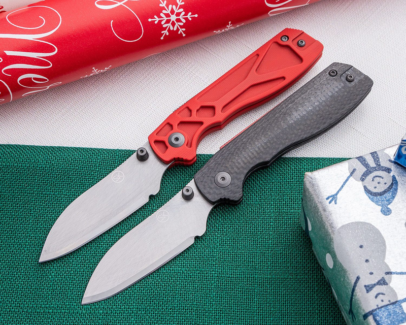 Sandrin Knives Torino Recoil Lock Folding Knife 2.95" Polyhedral Tungsten Carbide Raw Sheepsfoot Blade, Carbon Fiber Handles