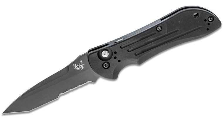 Benchmade AUTO Stryker Folding Knife 3.6" Black Combo Tanto Blade, Aluminum Handles - 9101SBK