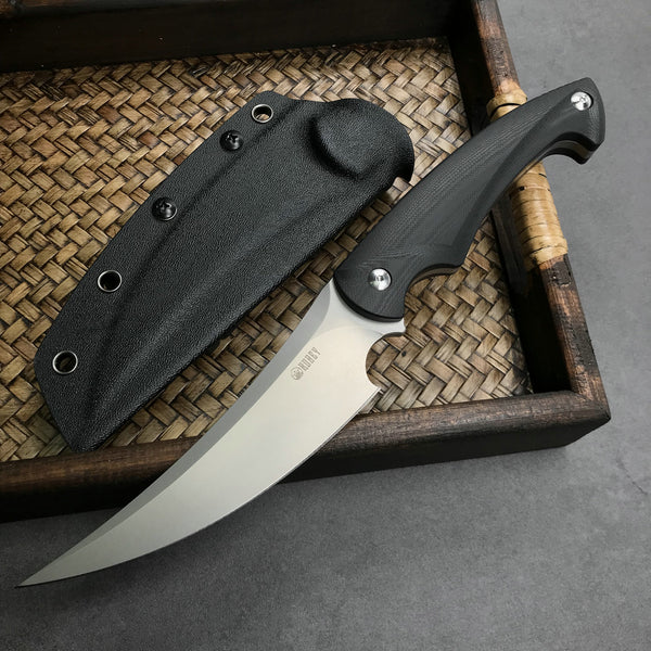 KUBEY KU231A Scimitar Hunting Fixed Blade Knife Black G10 Handle 5.4" Bead Blasted D2