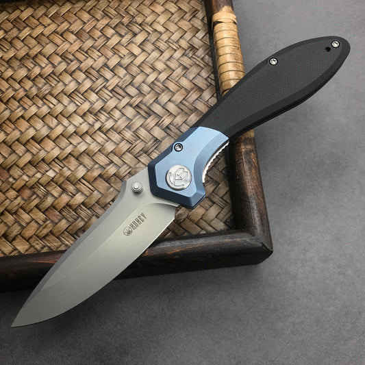 KUBEY KU314A Ruckus Liner Lock Folding Knife Blue Titanium Head and Black G10 Handle