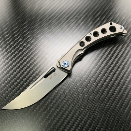 KUBEY Ishtar KU170C EDC Folding Knife [3.5"Bead Blasted Stonewashed  6AL4V Titanium]