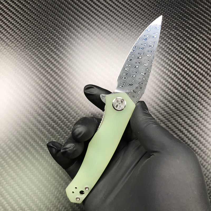 KUBEY KU055F Liner Lock Flipper Folding Knife Jade G10  Handle 2.95" Mirrored Damascus