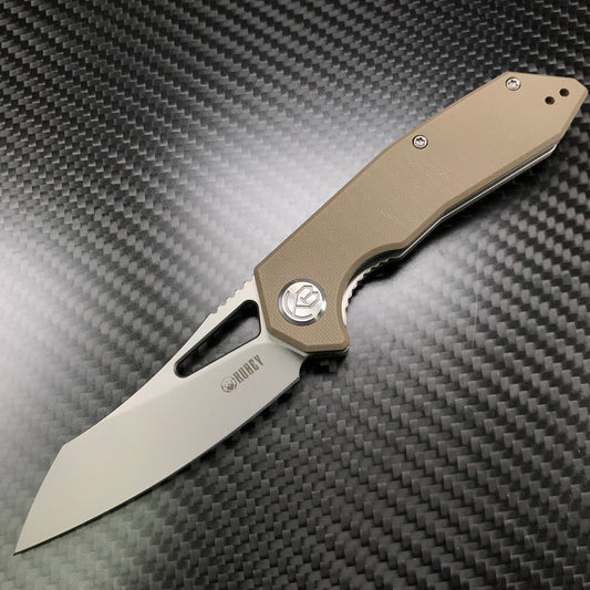 KUBEY KU291B New Vagrant Liner Lock Folding Knife Tan G10 Handle (3.1" Sandblast AUS-10)