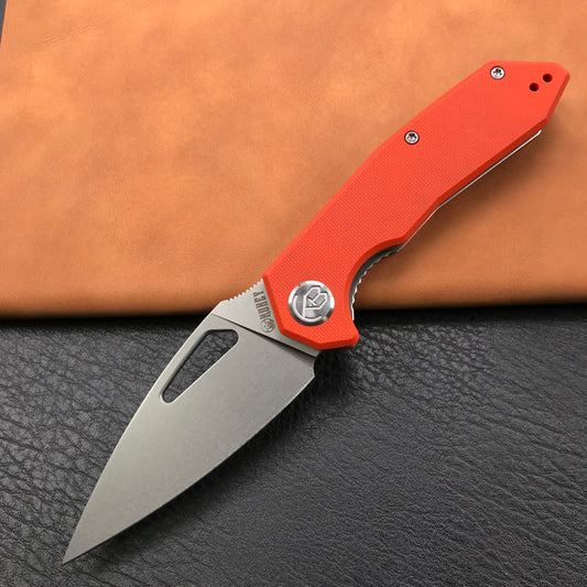 KUBEY KU122D Liner Lock Thumb Open Folding Knife Orange G10 Handle 3.11" Bead Blasted D2