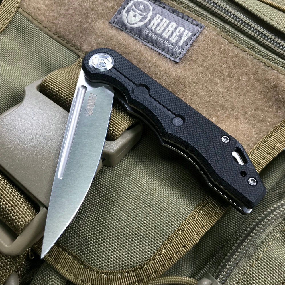 KUBEY KU2101A Mizo Liner Lock Front Flipper Folding Knife Black G10 Handle 3.15" Satin 14C28N