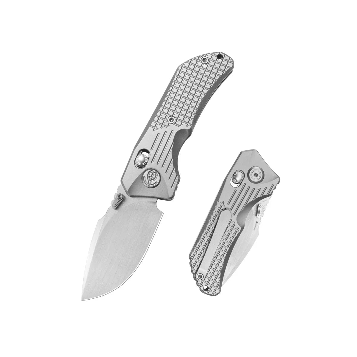 KB KNIVES Jarpen KB415A Crossbar‑Lock Folder‑ Sandblasted Titanium with Frag‑Pattern Milling, 2.36‑Inch Hand‑Rubbed Satin CPM‑S90V Drop‑Point Knife for EDC and Tactical Use