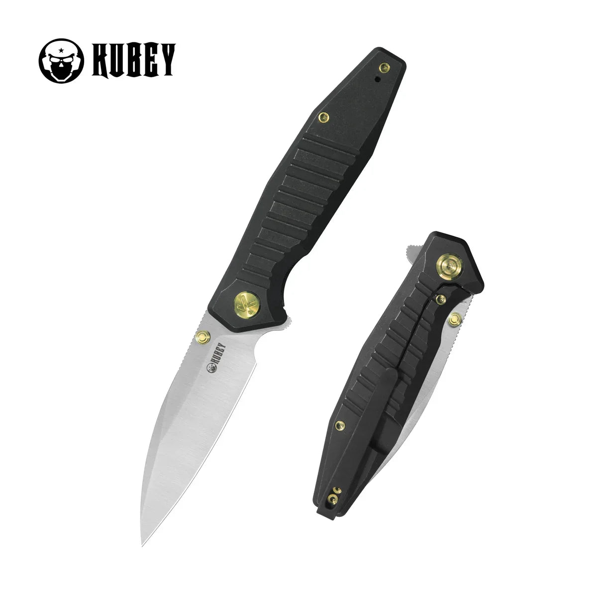 Kubey Knife Whammy KU474D Blackwash Titanium Framelock Folder – Satin 14C28N Wharncliffe EDC Knife with Phosphor Bronze Washers