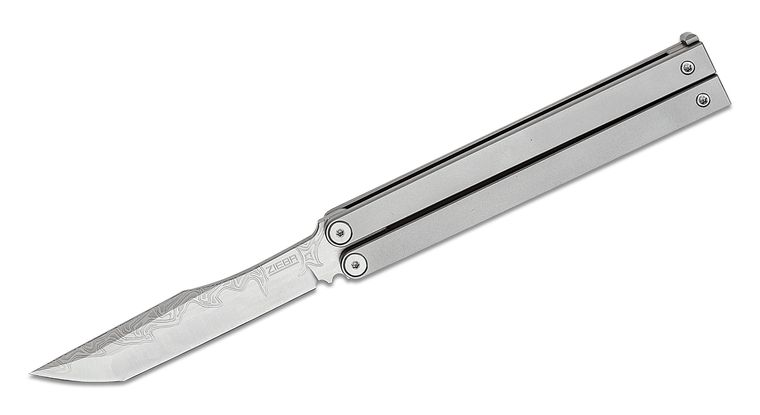 Michael Zieba Pro EDC Balisong Butterfly Knife 3.875" M390 Blade with Laser Etching, Bead Blasted Titanium Handles, Titanium Spacers Balisong  Knife