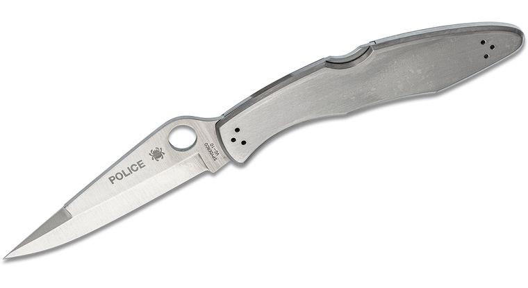 Spyderco C07P Police Folding Knife 4.125" VG10 Satin Plain Blade, Stainless Steel Handles