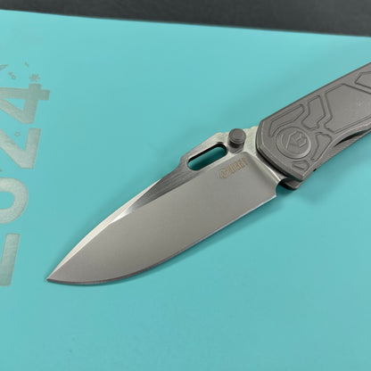 KUBEY  KB259B Blackout Frame Lock Folding Knife Gray Titanium Handle 3.15" Brush & Sandblast M390
