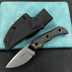 KUBEY KU376A Mikkel Willumsen Design Blade Hunter Drop Point Fixed Blade Knife Black Micarta Handle 2.95''Beadblast 14C28N