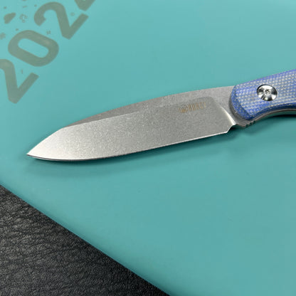 KUBEY KU357D Dust Devil Utility Knife Fixed Blade Knives Blue Micarta 3.23'' Beadblast 14C28N