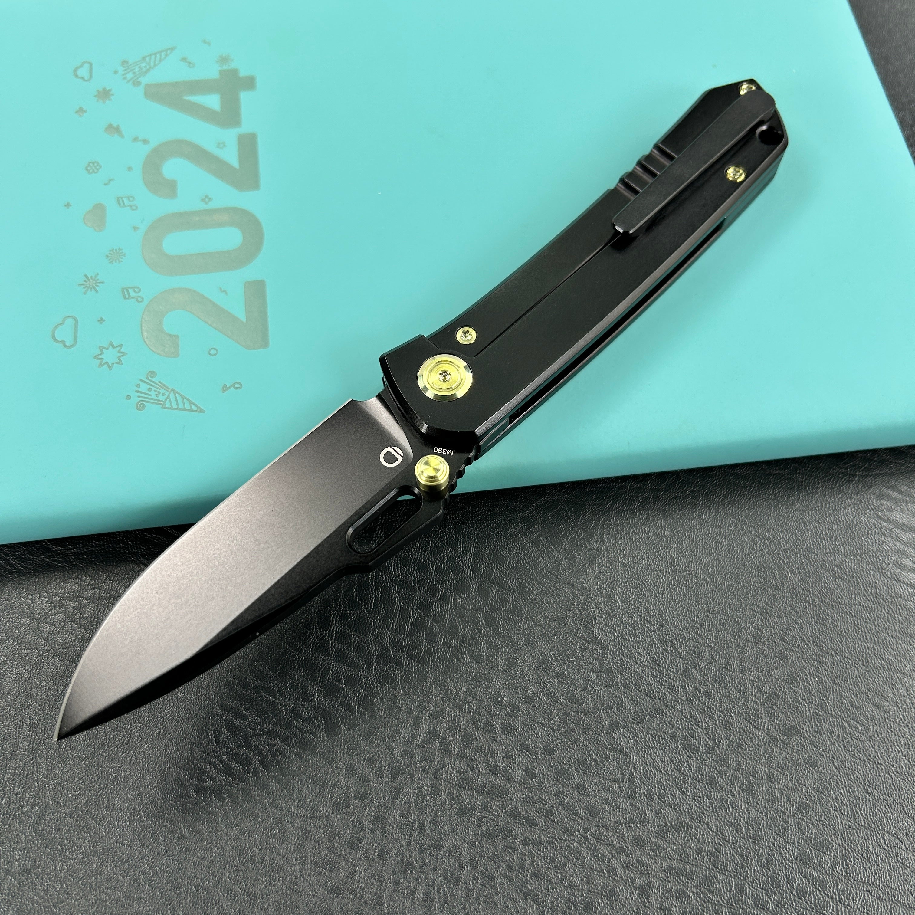 KUBEY KB259C Blackout Frame Lock Folding Knife Black Titanium Handle 3.15" Black Coating M390