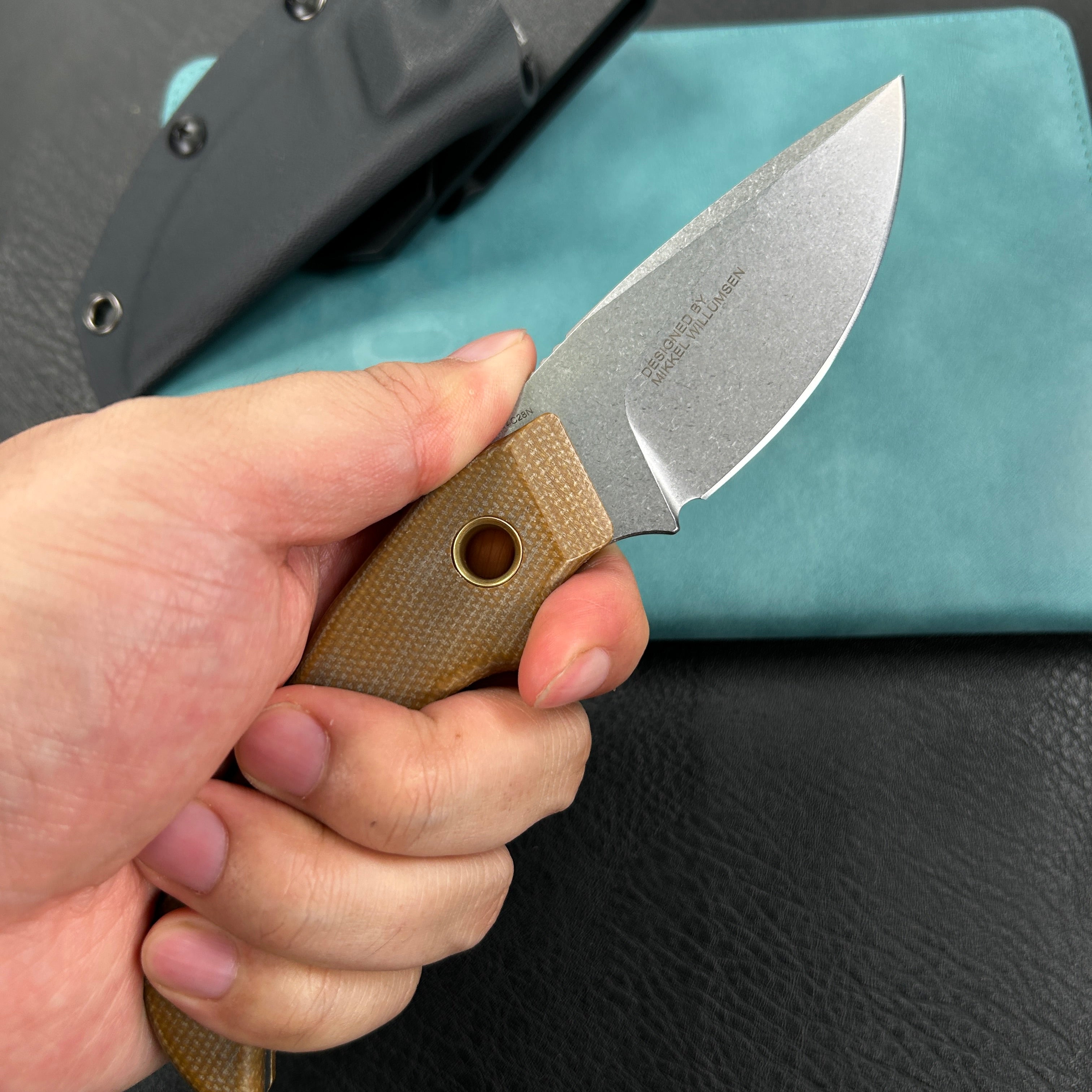 KUBEY  KU376B  Mikkel Willumsen Design Blade Hunter Drop Point Fixed Blade Knife Brown Micarta Handle 2.95''Beadblast 14C28N