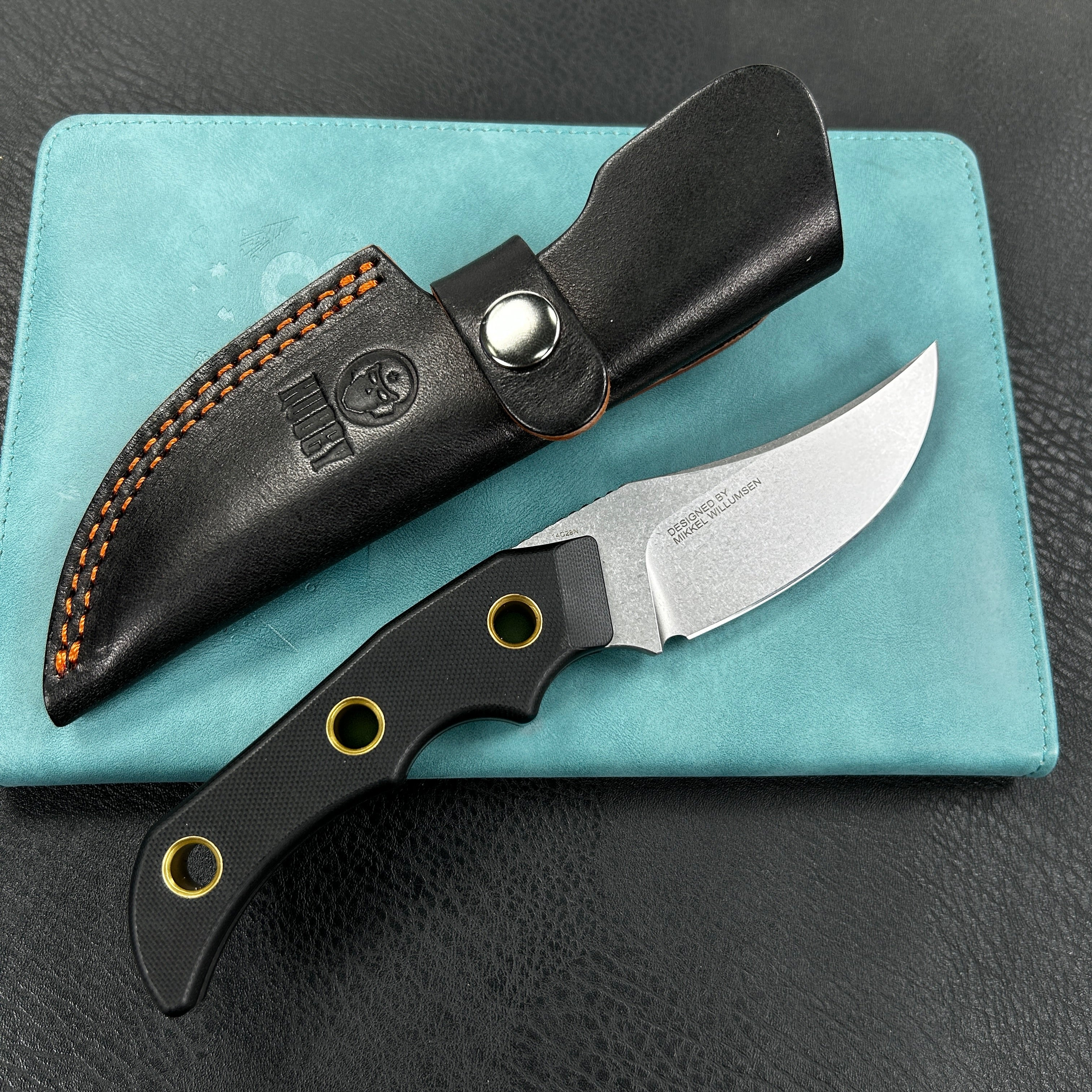 KUBEY KU375A Mikkel Willumsen Design Blade Hunter Clip Point Fixed Blade Knife Black G10 Handle 3.38" Beadblast 14C28N