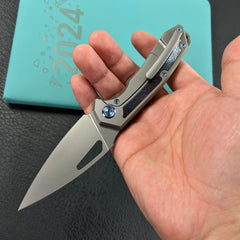 KB Knives KB286A Coeus Outdoor Folding Knife Grey Titanium with Timascus Inlays 3.11" Stonewash