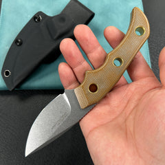 KUBEY  KU376B  Mikkel Willumsen Design Blade Hunter Drop Point Fixed Blade Knife Brown Micarta Handle 2.95''Beadblast 14C28N