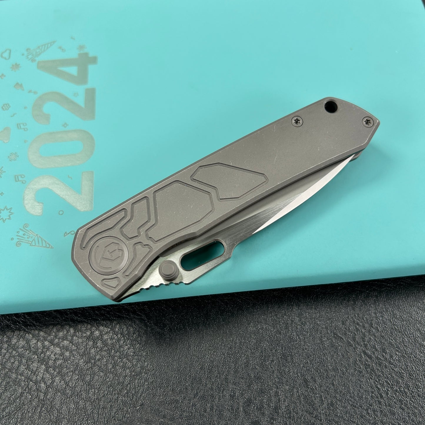 KUBEY  KB259B Blackout Frame Lock Folding Knife Gray Titanium Handle 3.15" Brush & Sandblast M390