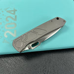 KUBEY  KB259B Blackout Frame Lock Folding Knife Gray Titanium Handle 3.15" Brush & Sandblast M390