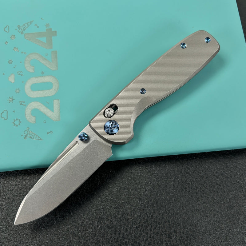 KB Knives KB383C Bluff Axis lock Folding Knife Raw Titanium Handle 3.19" Stonewash  CPM S35VN