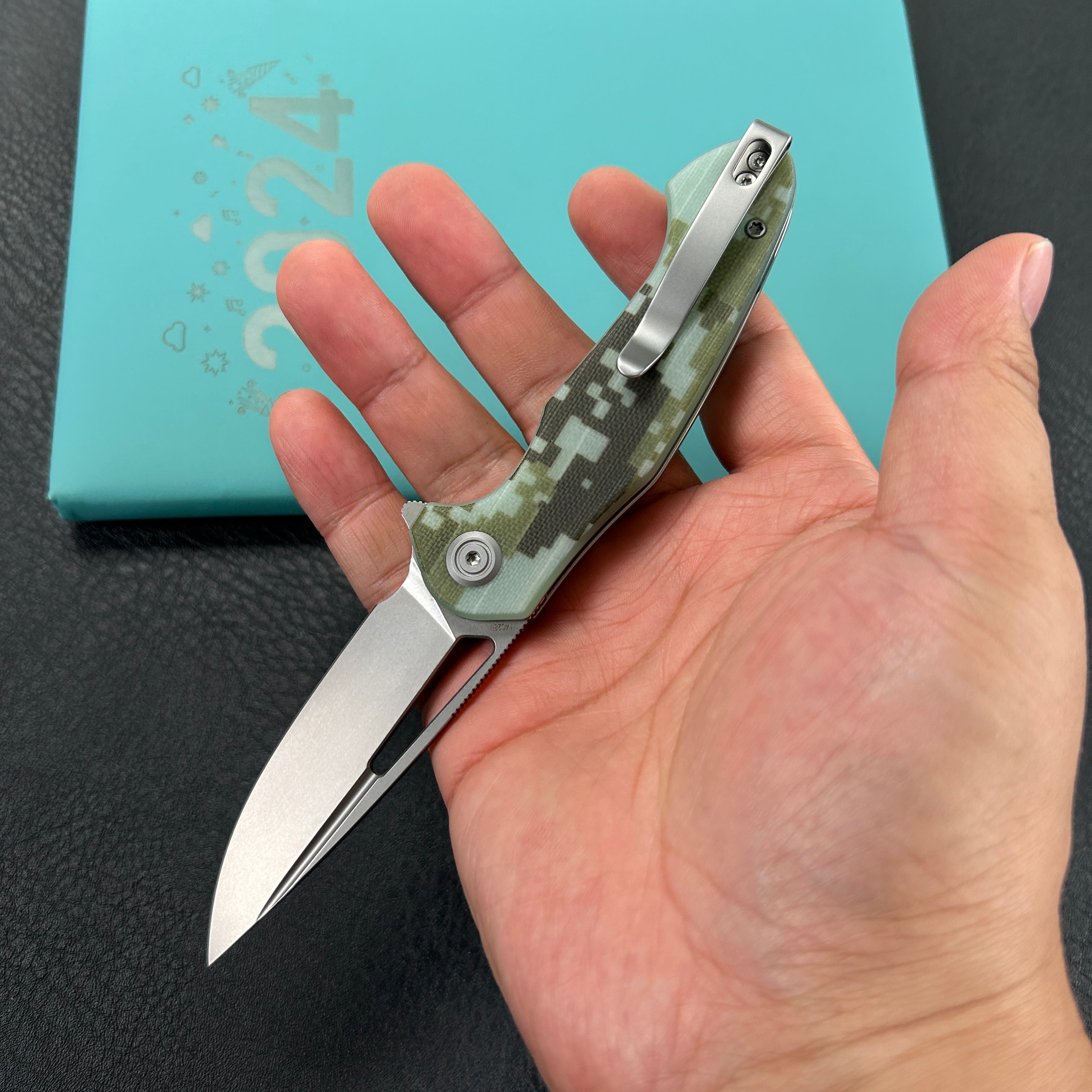 KUBEY KU210H Dugu Liner Lock Folding Knife Camo G10 Handle 2.91'' Beadblast 14C28N Blade