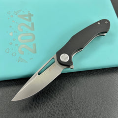 KUBEY KU210E Dugu Liner Lock Folding Knife Black G10 Handle 2.91'' Beadblast 14C28N Blade