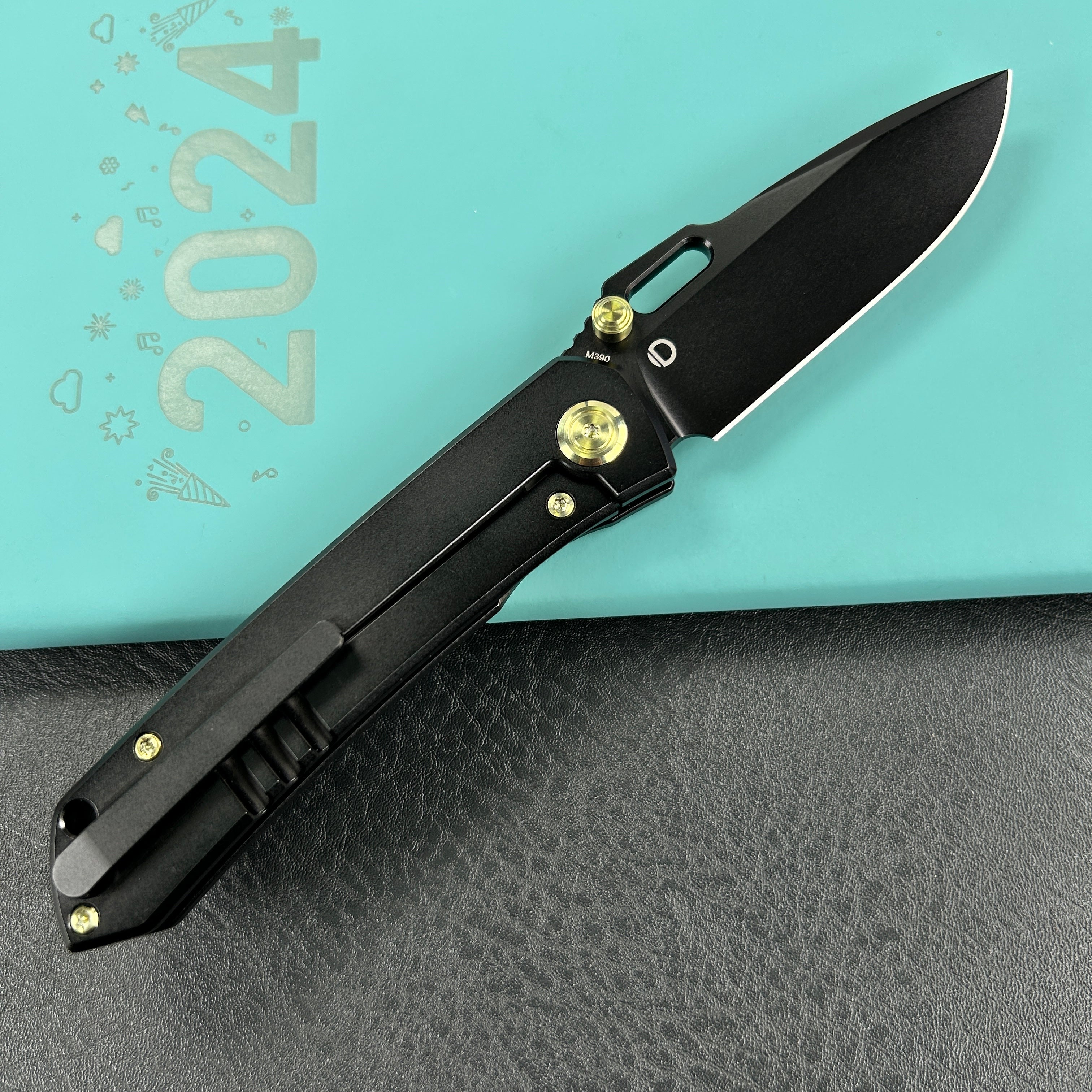 KUBEY KB259C Blackout Frame Lock Folding Knife Black Titanium Handle 3.15" Black Coating M390