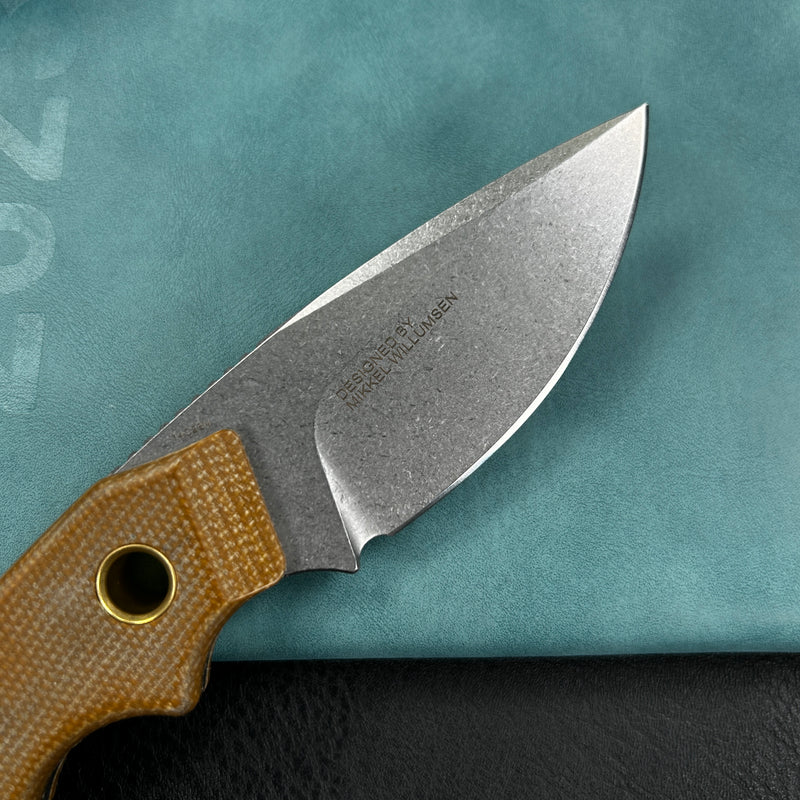 KUBEY  KU376B  Mikkel Willumsen Design Blade Hunter Drop Point Fixed Blade Knife Brown Micarta Handle 2.95''Beadblast 14C28N