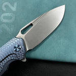 KB KNIVES KB360F Tityus Frame Lock Flipper Folding Knife Blue Pattern Titanium Handle 3.39" Beadblast 14C28N