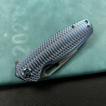 KB KNIVES KB360F Tityus Frame Lock Flipper Folding Knife Blue Pattern Titanium Handle 3.39" Beadblast 14C28N