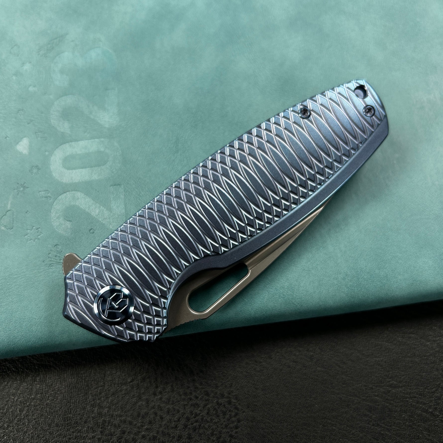 KB KNIVES KB360F Tityus Frame Lock Flipper Folding Knife Blue Pattern Titanium Handle 3.39" Beadblast 14C28N