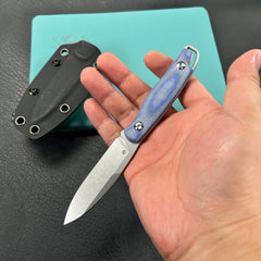 KUBEY KU357D Dust Devil Utility Knife Fixed Blade Knives Blue Micarta 3.23'' Beadblast 14C28N