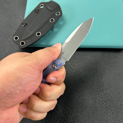 KUBEY KU357D Dust Devil Utility Knife Fixed Blade Knives Blue Micarta 3.23'' Beadblast 14C28N