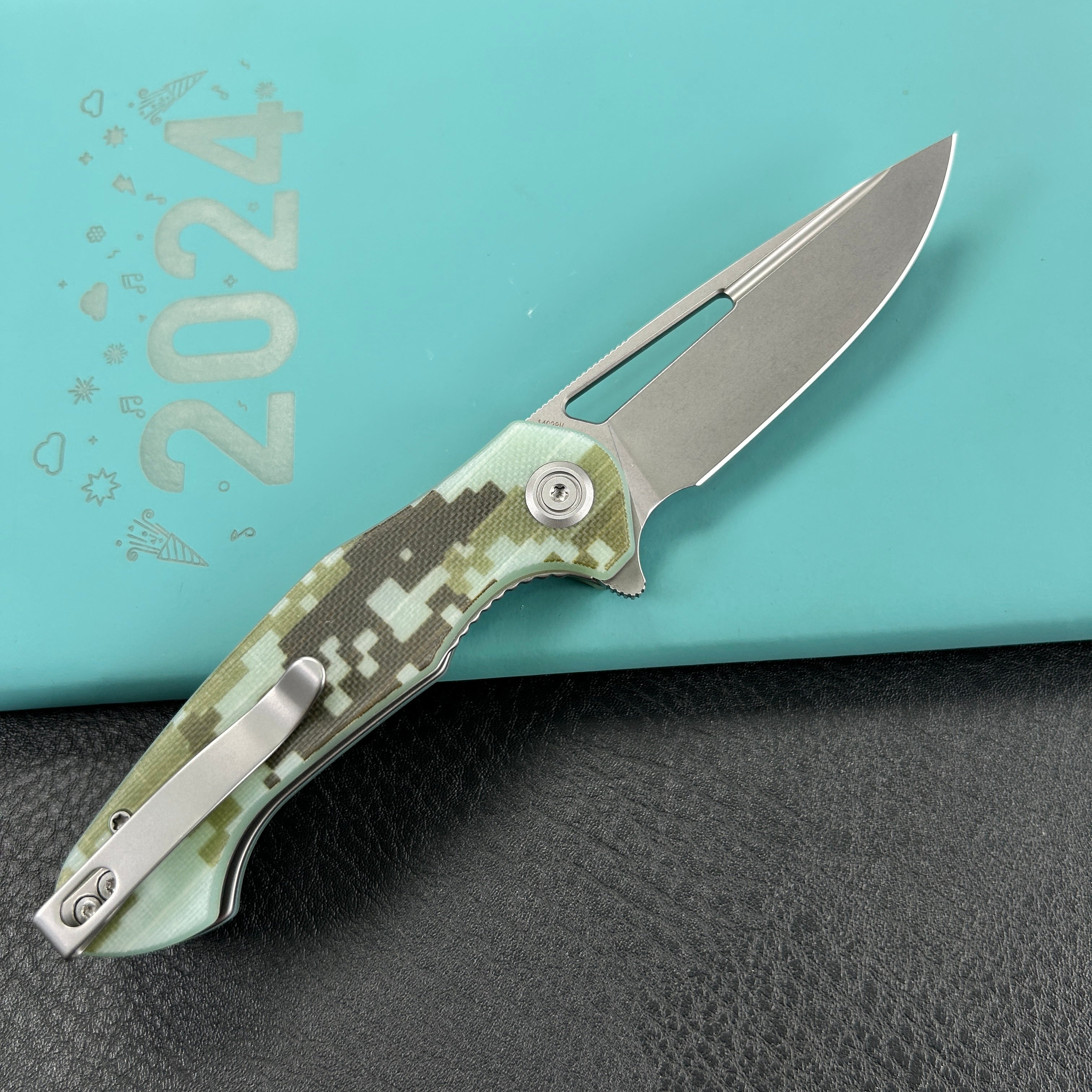 KUBEY KU210H Dugu Liner Lock Folding Knife Camo G10 Handle 2.91'' Beadblast 14C28N Blade